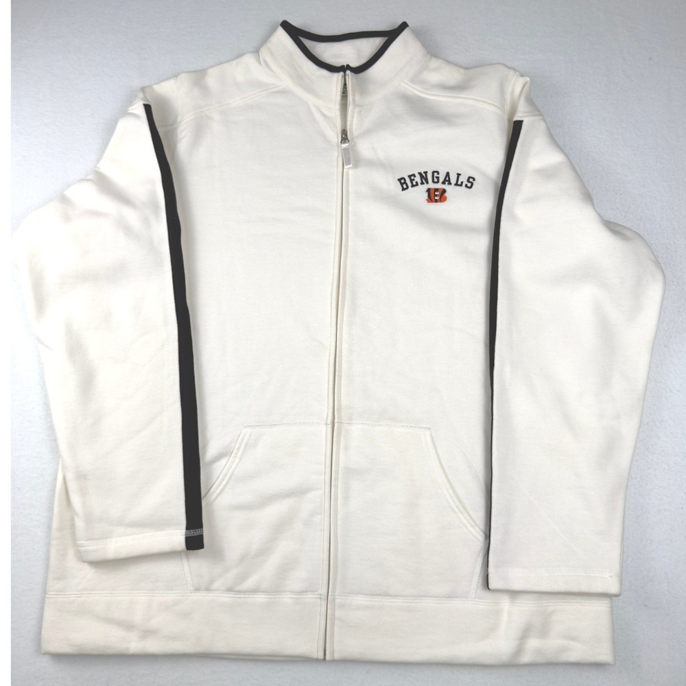 NFL Team Apparel Cincinnati Bengals Womens 2X Full Zip Fleece Track Jacket Cream
